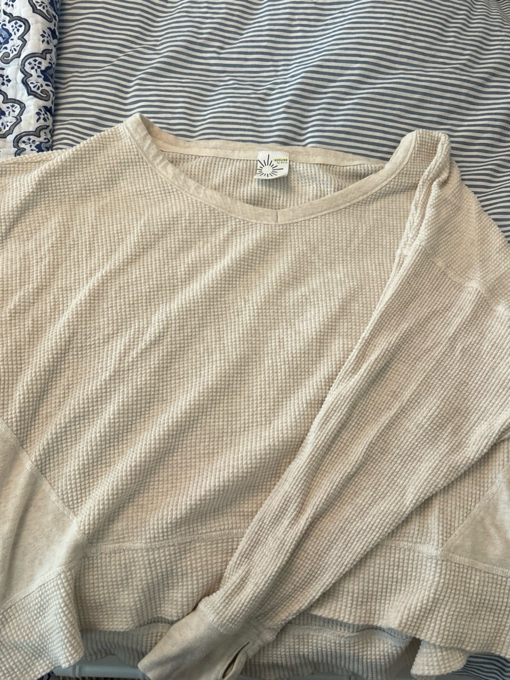 aerie Lightweight Waffle Long Sleeve Top in Light Beige
